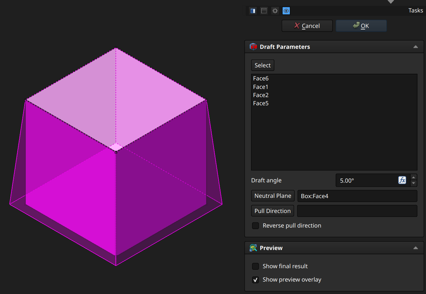 FreeCAD Part Design workbench draft example